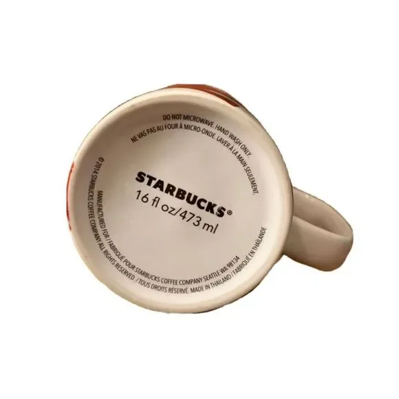 Starbucks 2014 White and Red Abstract 16 oz Tall Mug Ceramic with Gold C…     - Picture 3 of 8